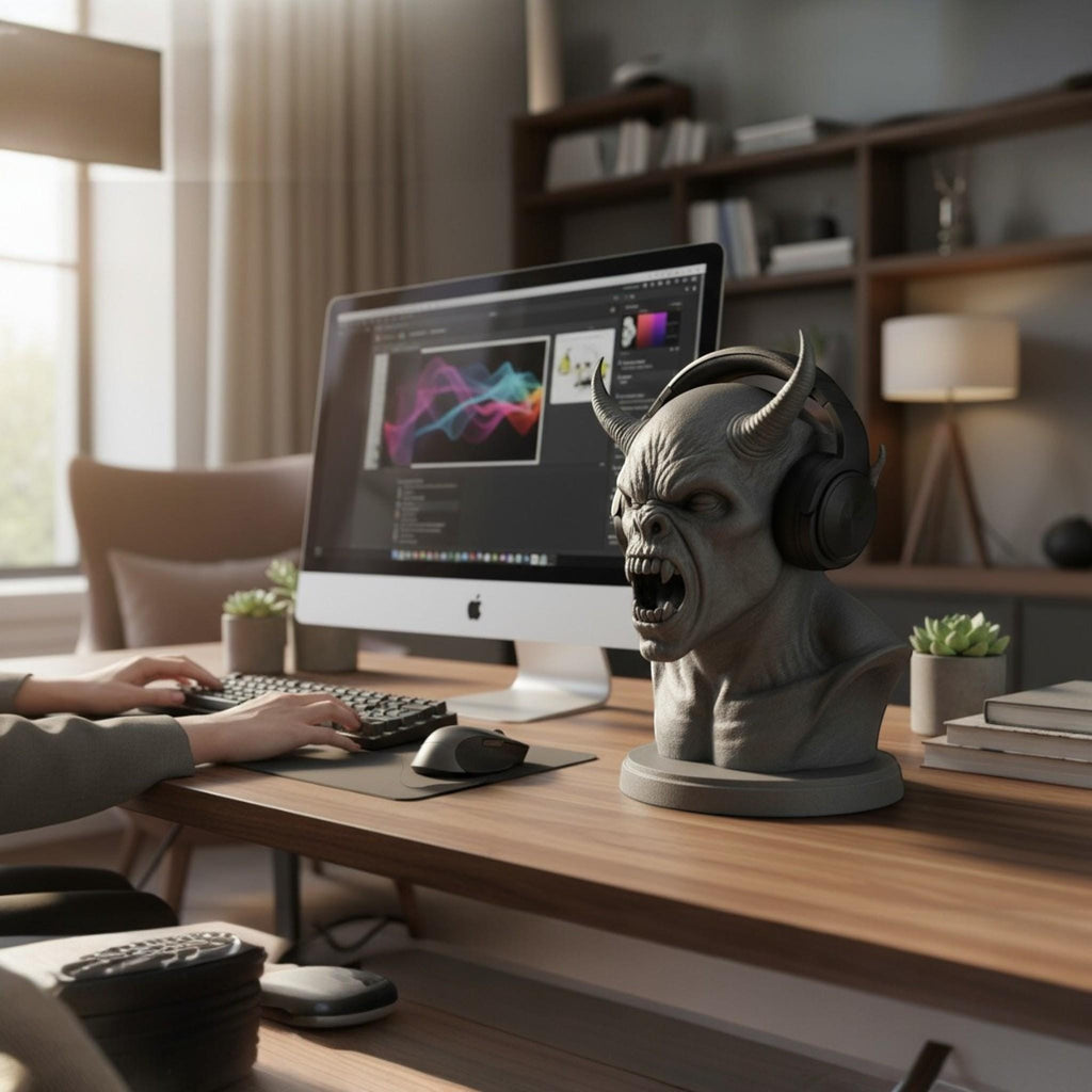 Demon Bust Headphone Stand – 3D Printed Horror Headset Holder for Desks