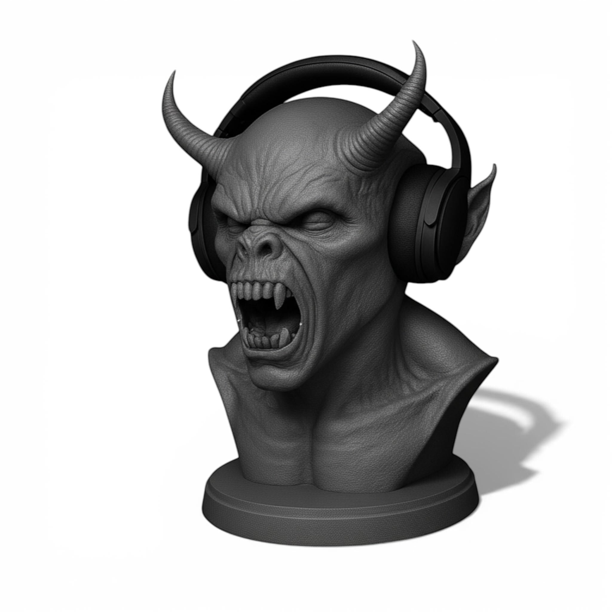 Demon Bust Headphone Stand – 3D Printed Horror Headset Holder for Desks