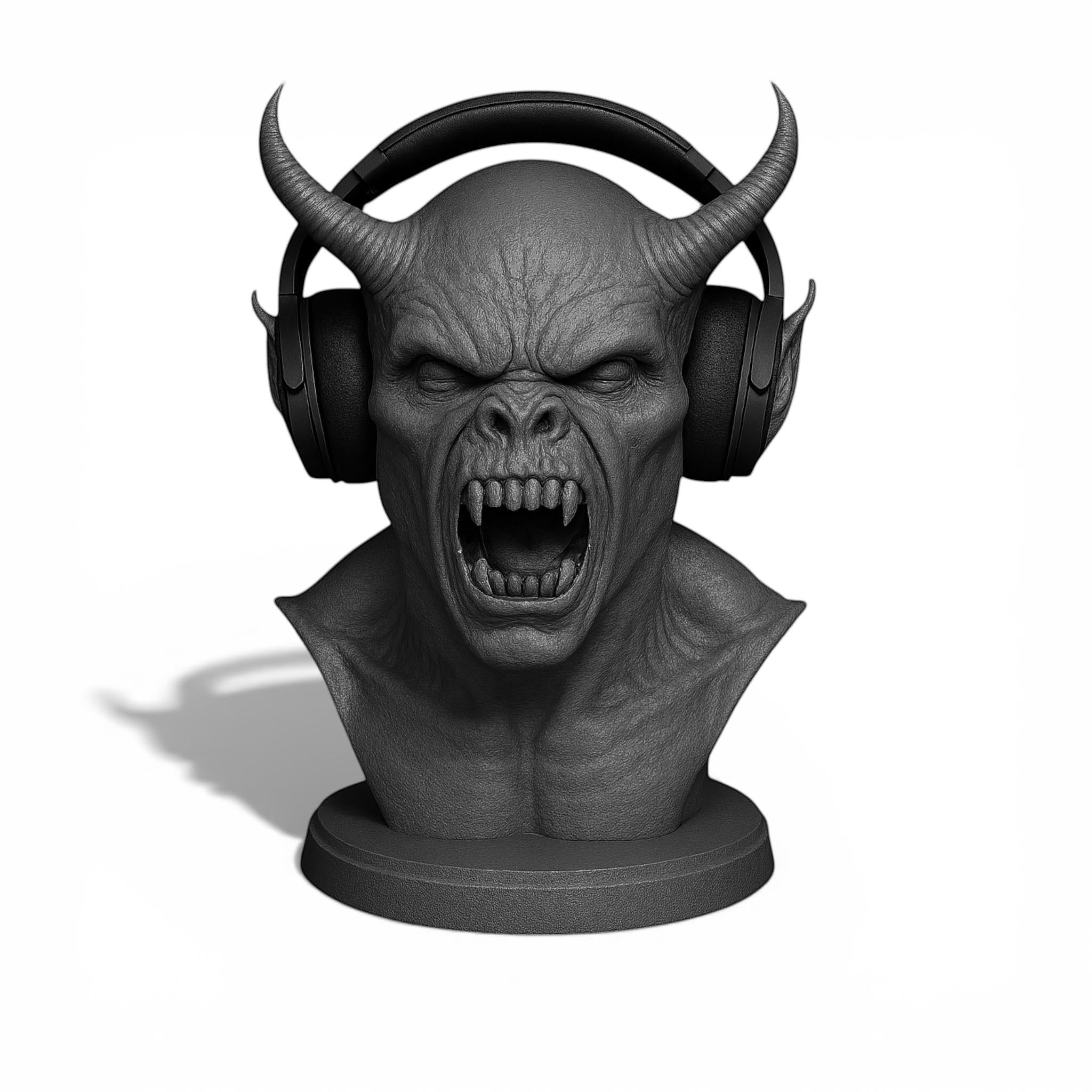 Demon Bust Headphone Stand – 3D Printed Horror Headset Holder for Desks