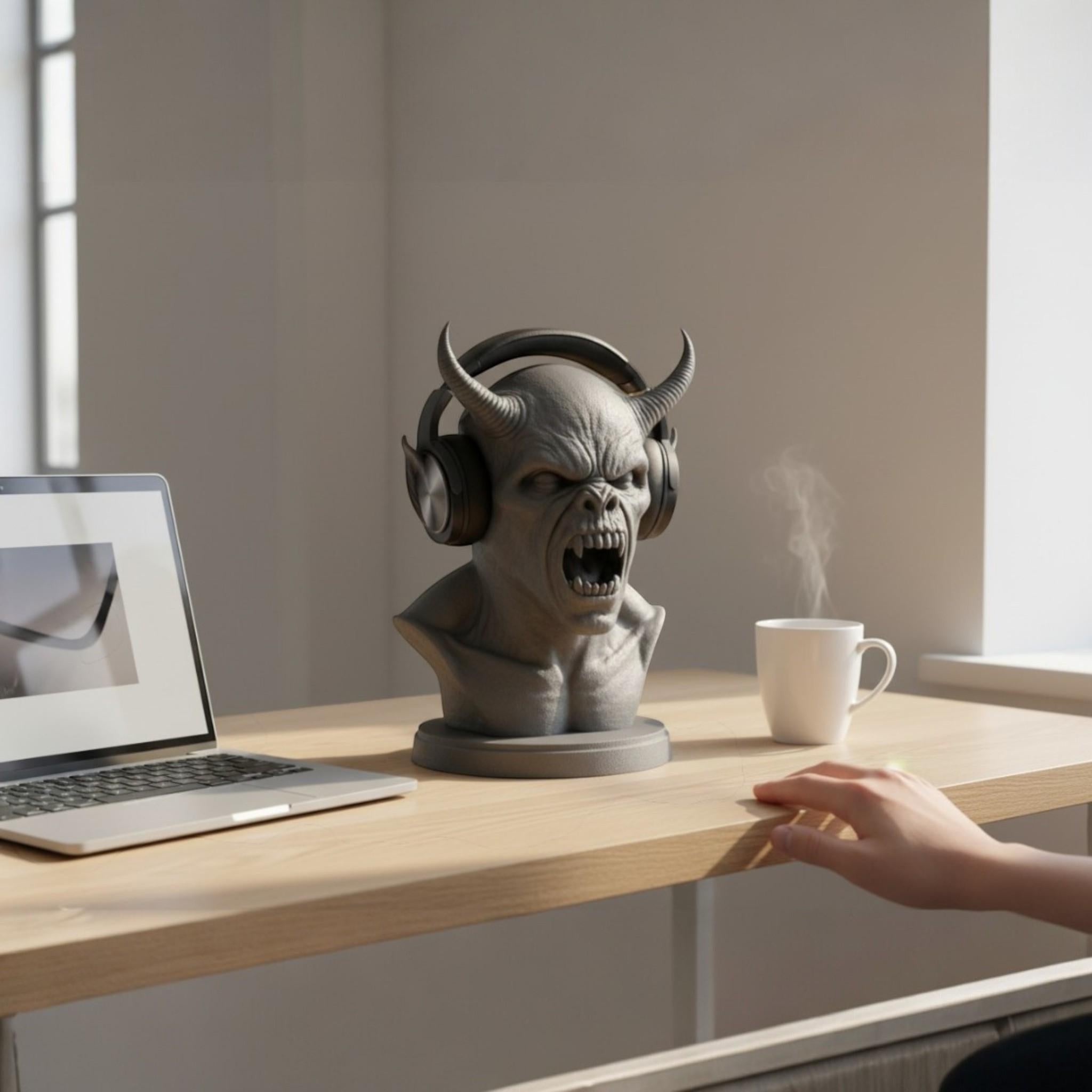 Demon Bust Headphone Stand – 3D Printed Horror Headset Holder for Desks