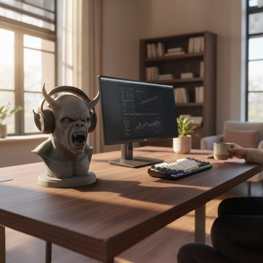 Demon Bust Headphone Stand – 3D Printed Horror Headset Holder for Desks