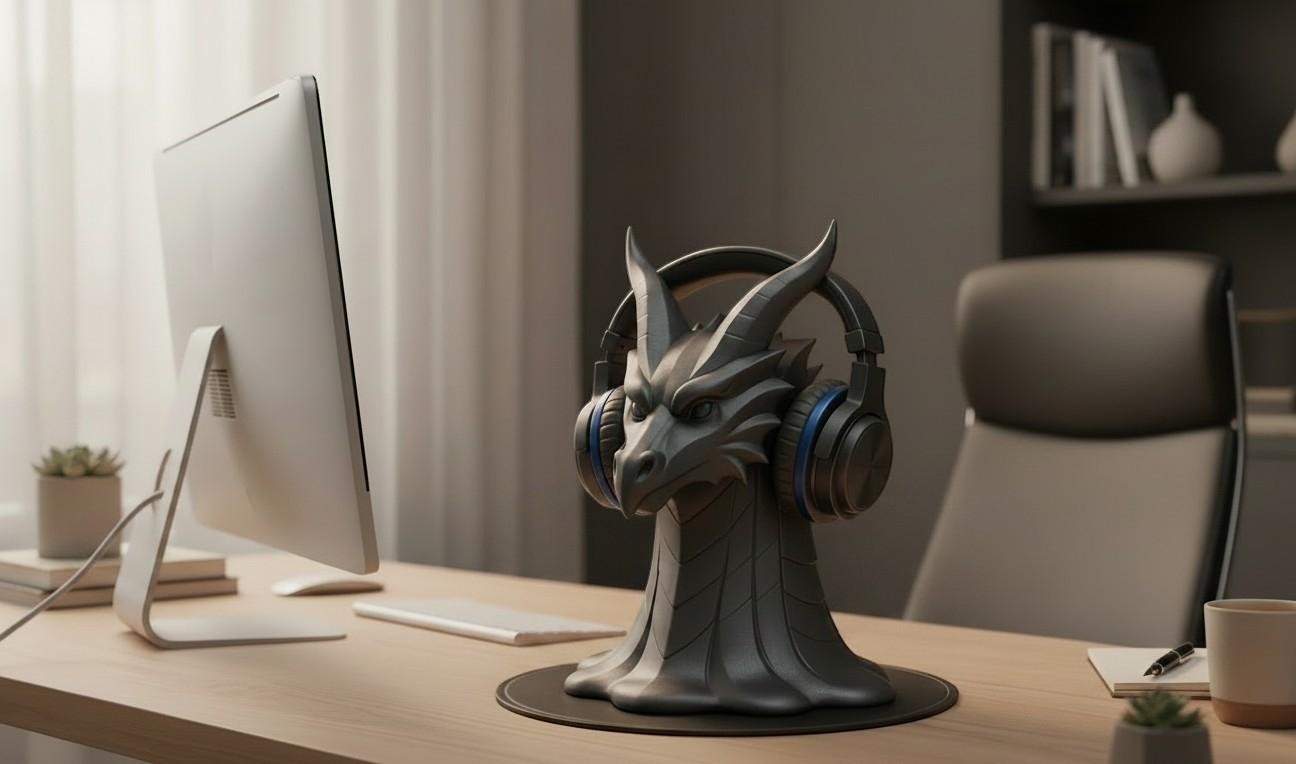 Dragon Head Headphone Stand – 3D Printed Fantasy Gothic Desk Holder