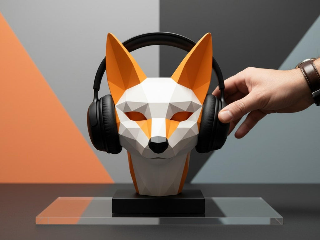 Fox Headphone Stand – 3D Printed Low-Poly Geometric Holder for Gaming & Modern Desks