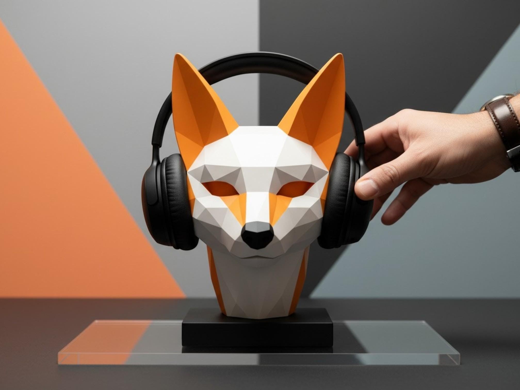 Fox Headphone Stand – 3D Printed Low-Poly Geometric Holder for Gaming & Modern Desks