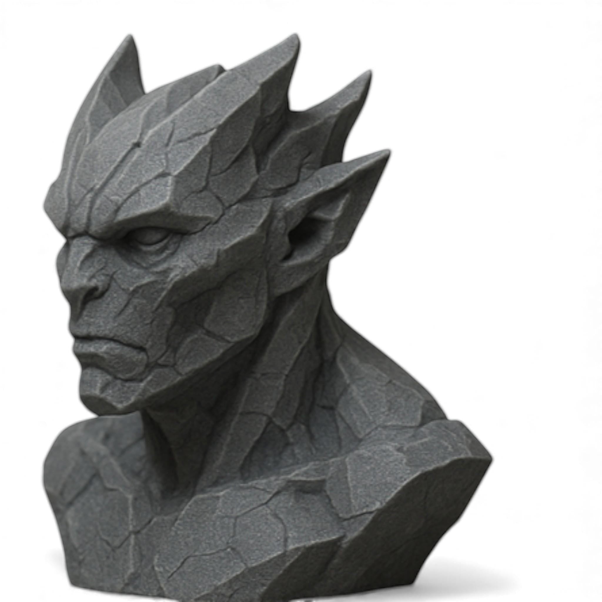 Happy3dWorld gray stone-textured 3D printed gargoyle headphone stand for gothic gaming desk decor