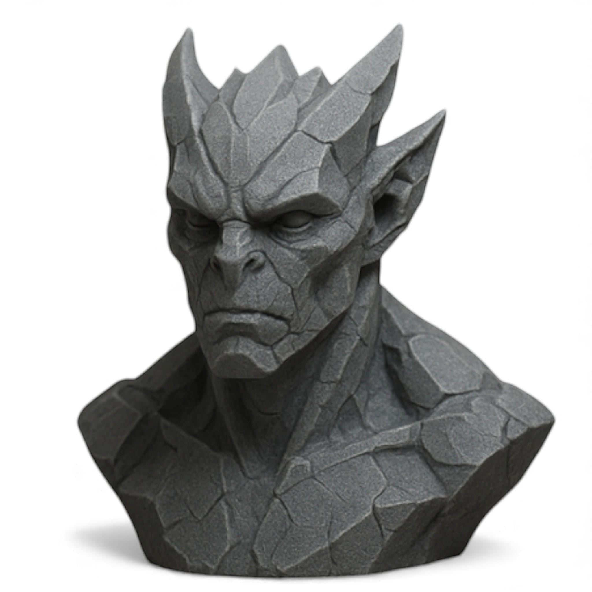 Happy3dWorld gray stone-textured 3D printed gargoyle headphone stand for gothic gaming desk decor