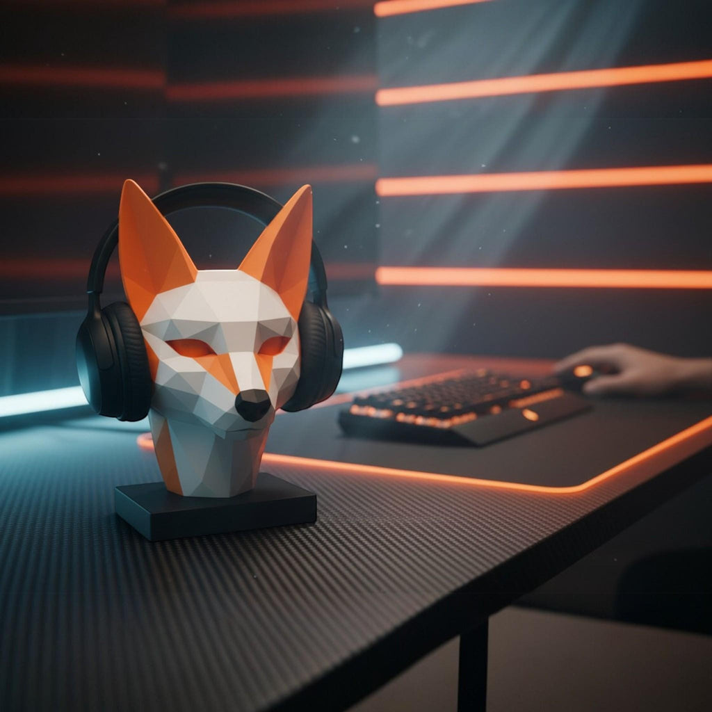 Fox Headphone Stand – 3D Printed Low-Poly Geometric Holder for Gaming & Modern Desks