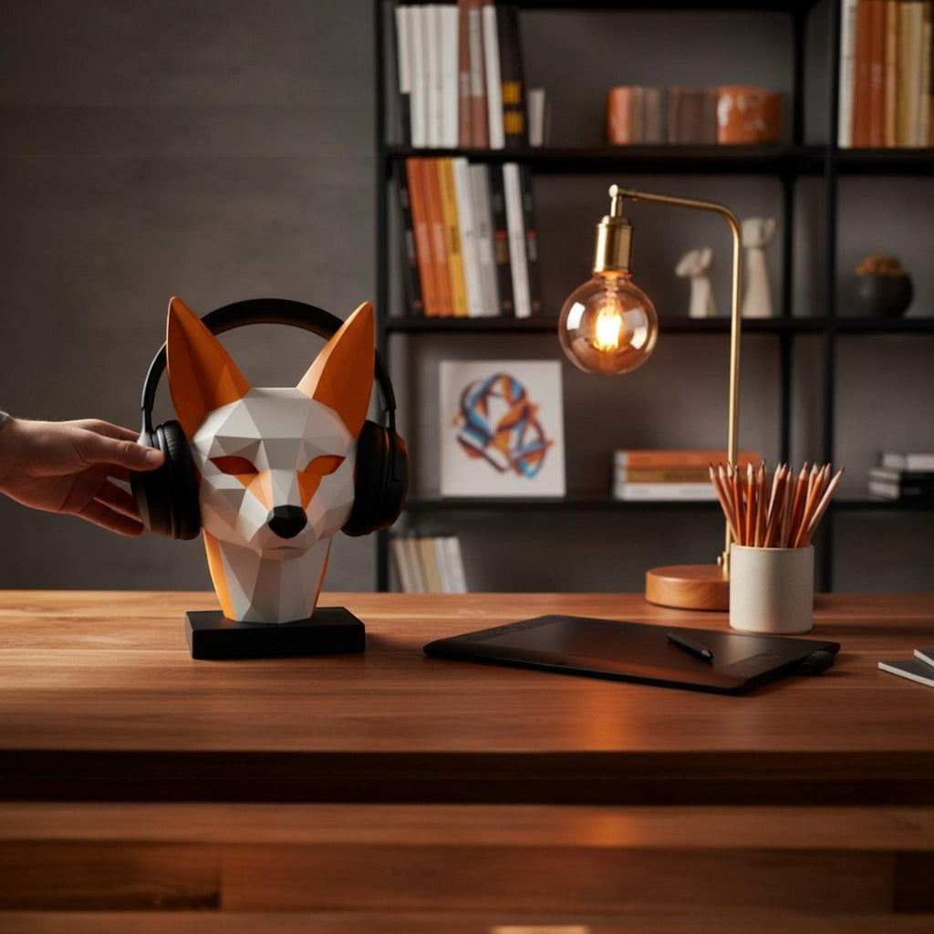 Fox Headphone Stand – 3D Printed Low-Poly Geometric Holder for Gaming & Modern Desks