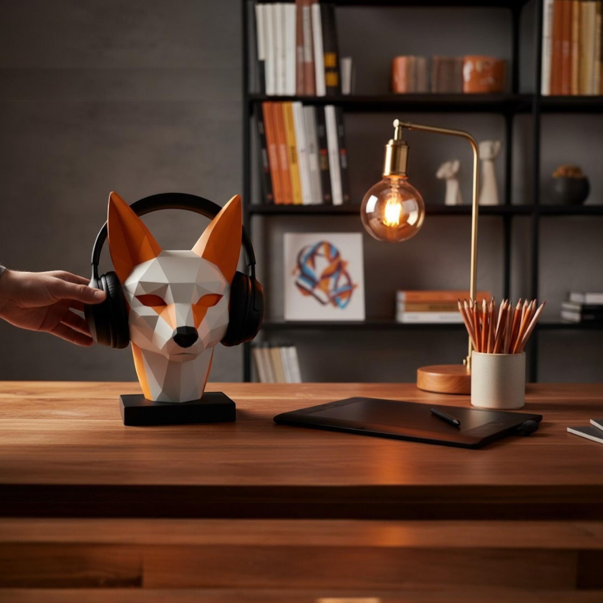 Fox Headphone Stand – 3D Printed Low-Poly Geometric Holder for Gaming & Modern Desks