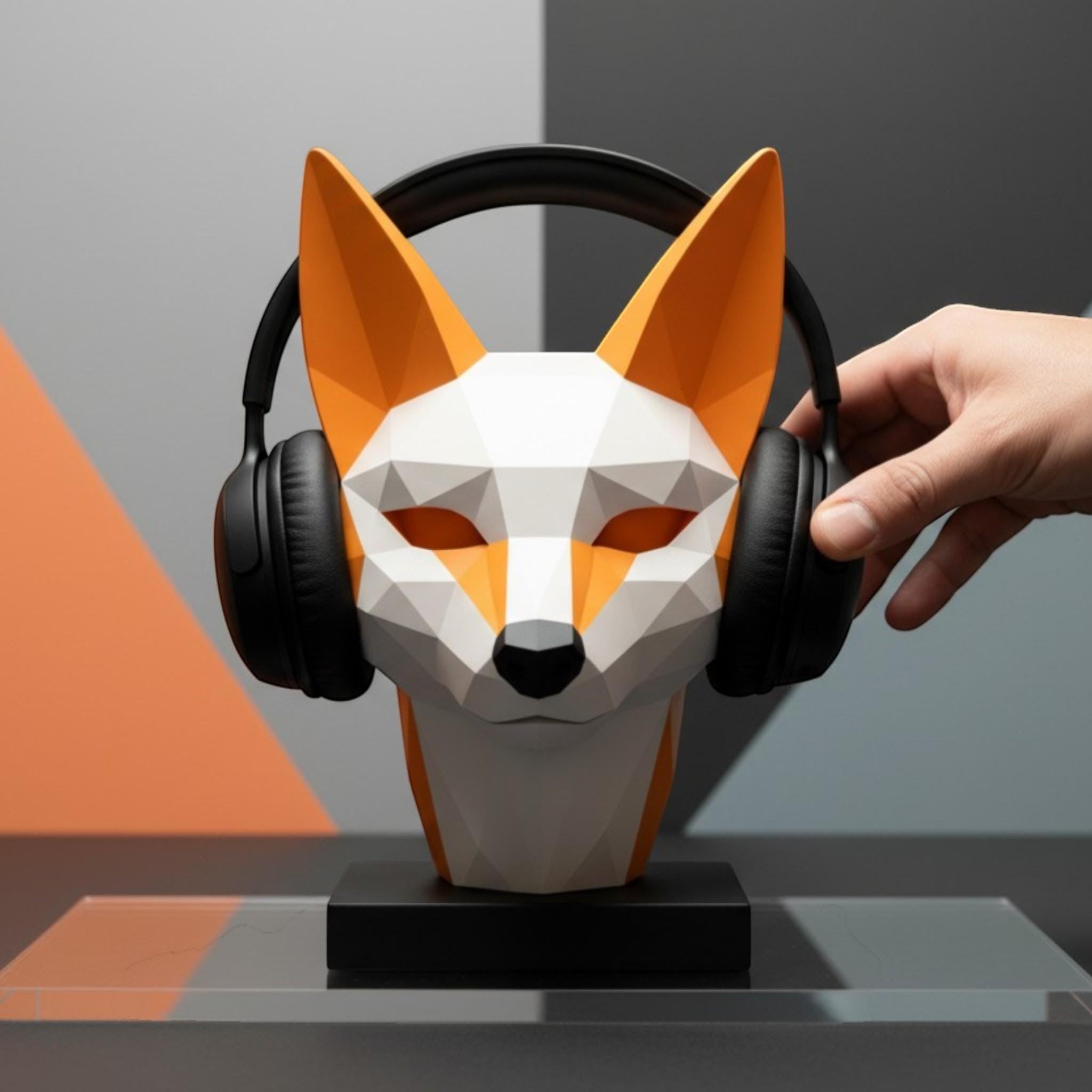 Fox Headphone Stand – 3D Printed Low-Poly Geometric Holder for Gaming & Modern Desks