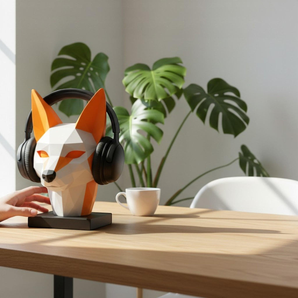 Fox Headphone Stand – 3D Printed Low-Poly Geometric Holder for Gaming & Modern Desks