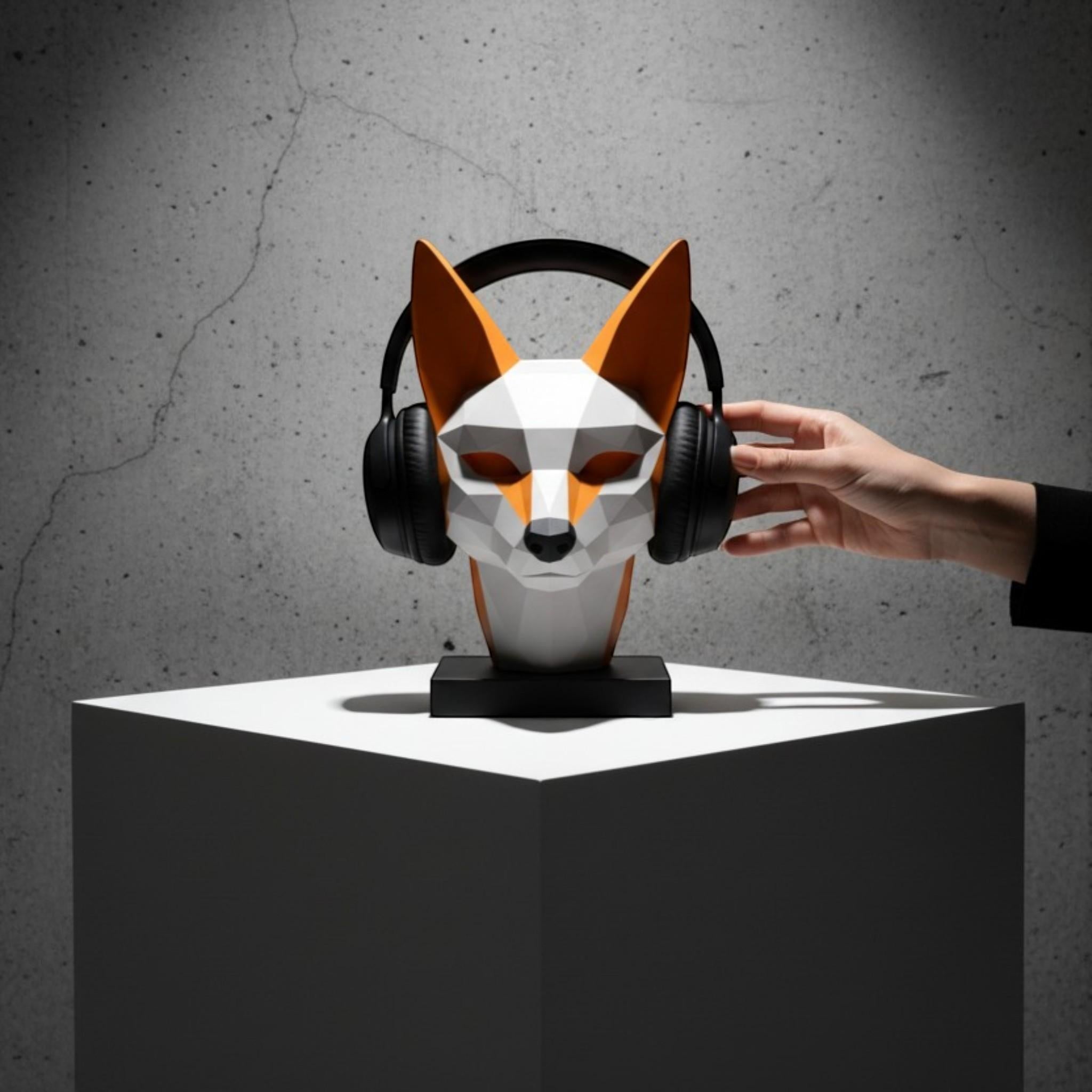 Fox Headphone Stand – 3D Printed Low-Poly Geometric Holder for Gaming & Modern Desks