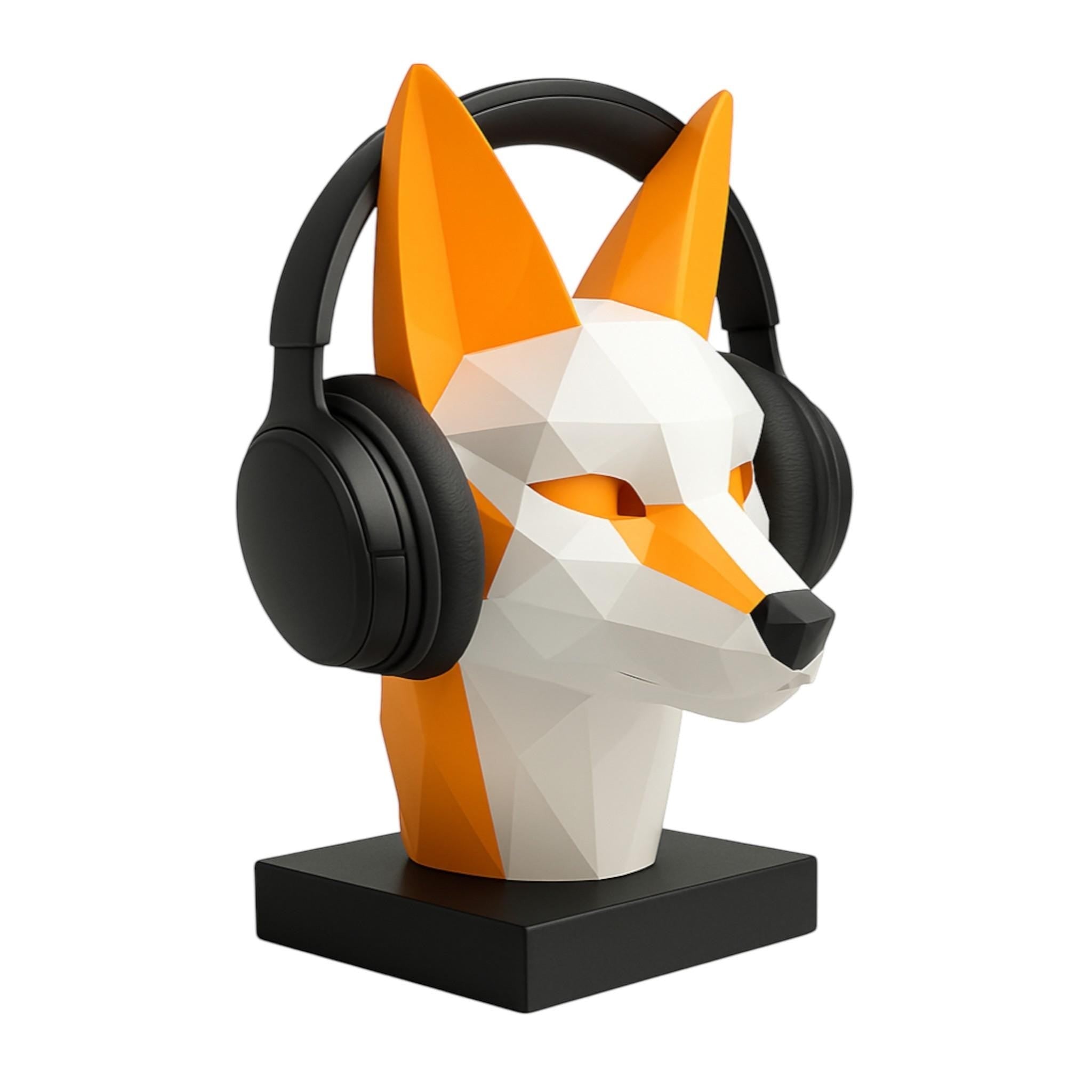 Fox Headphone Stand – 3D Printed Low-Poly Geometric Holder for Gaming & Modern Desks