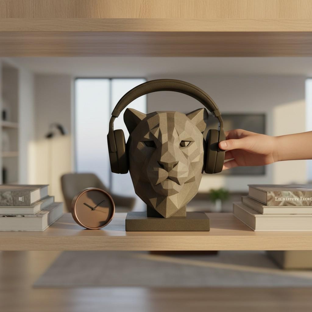 Tiger Headphone Stand – 3D Printed Low-Poly Geometric Animal Gaming Desk Decor