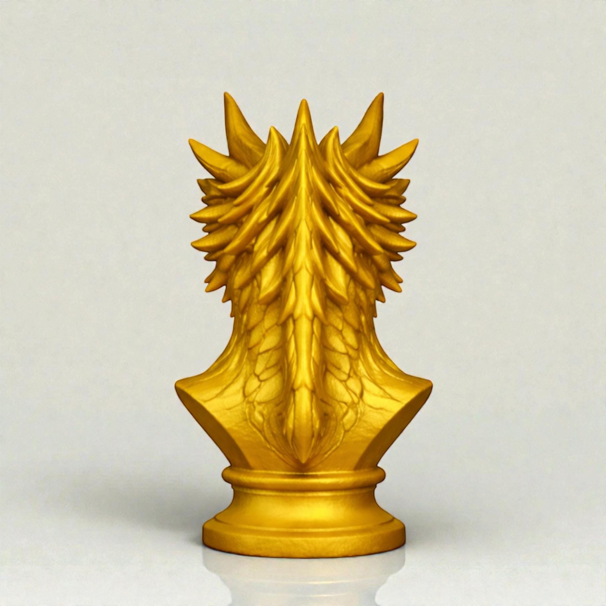 Happy3dWorld gold dragon bust headphone stand with detailed scales and horn design for gaming desk organization