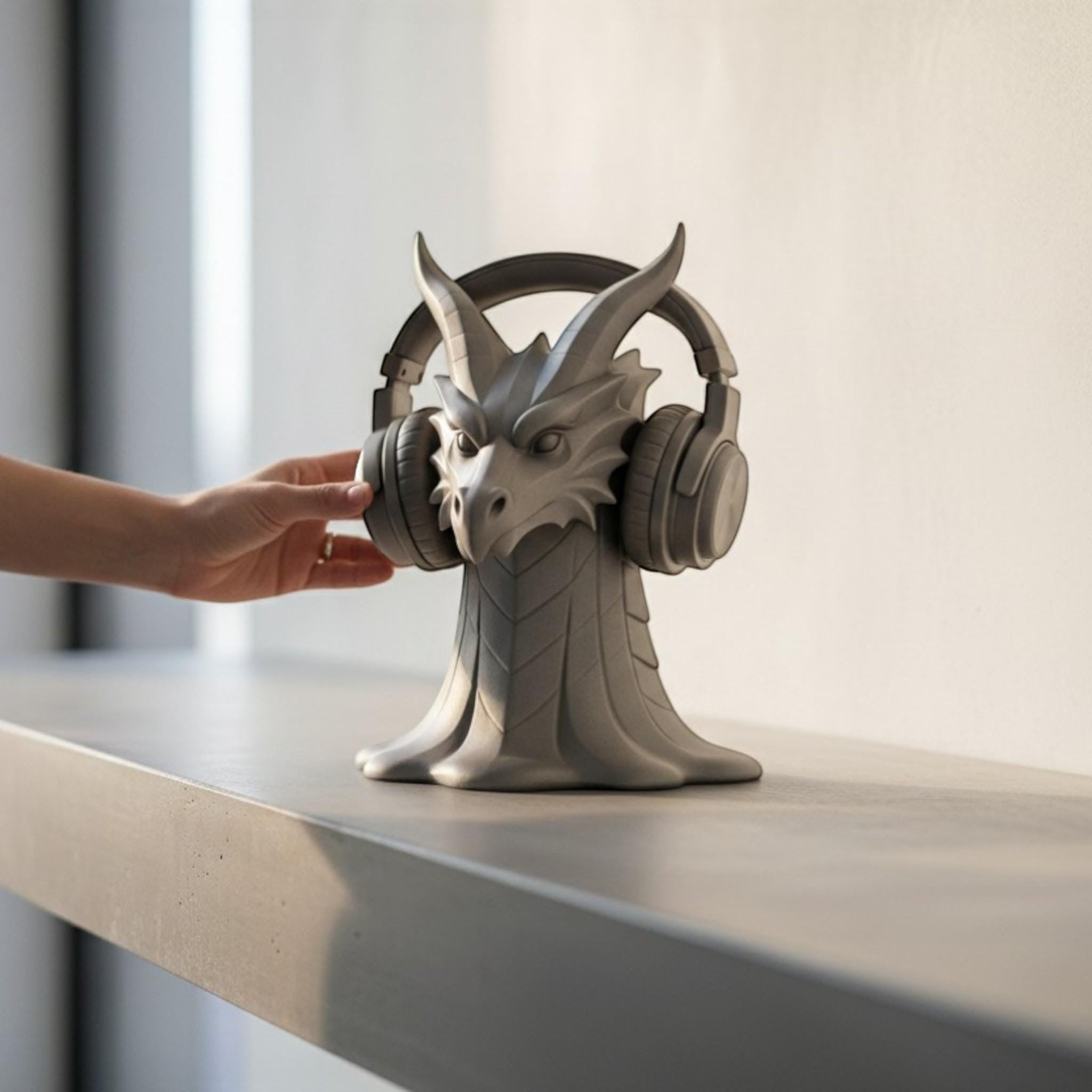 Dragon Head Headphone Stand – 3D Printed Fantasy Gothic Desk Holder