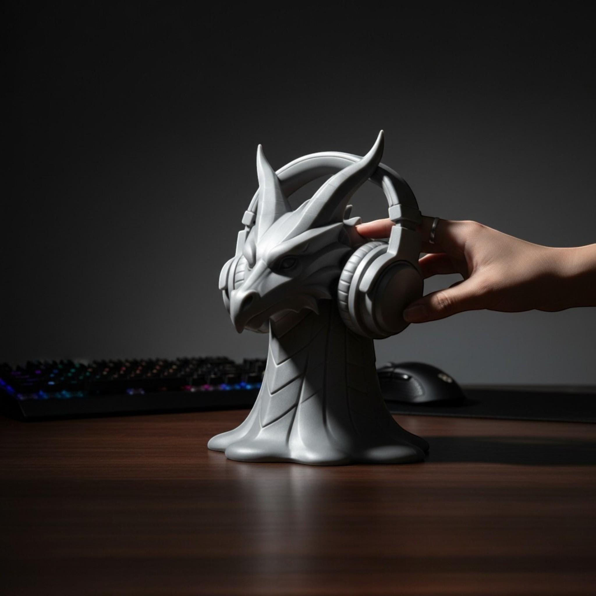 Dragon Head Headphone Stand – 3D Printed Fantasy Gothic Desk Holder