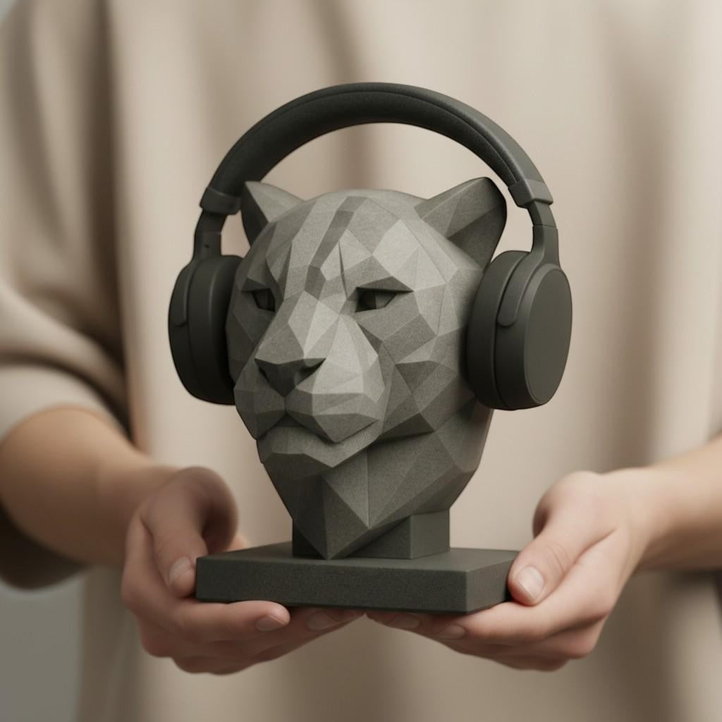 Tiger Headphone Stand – 3D Printed Low-Poly Geometric Animal Gaming Desk Decor