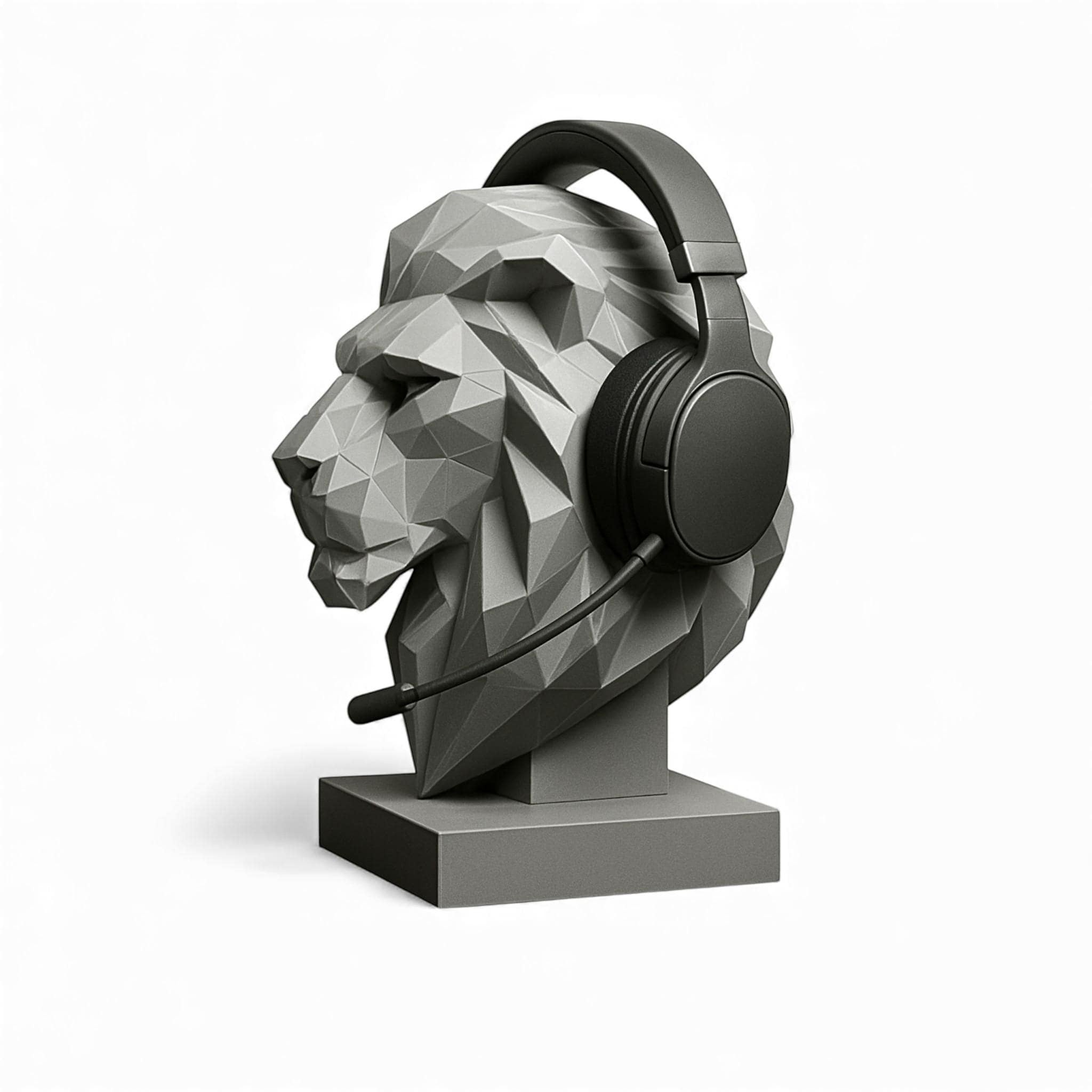 Lion Bust Headphone Stand – 3D Printed Low-Poly Gaming Desk Decor