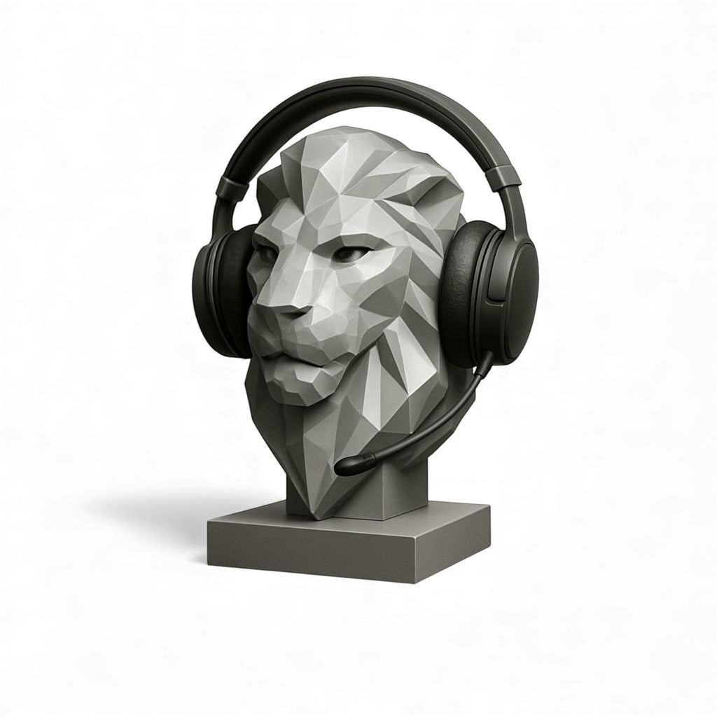 Lion Bust Headphone Stand – 3D Printed Low-Poly Gaming Desk Decor