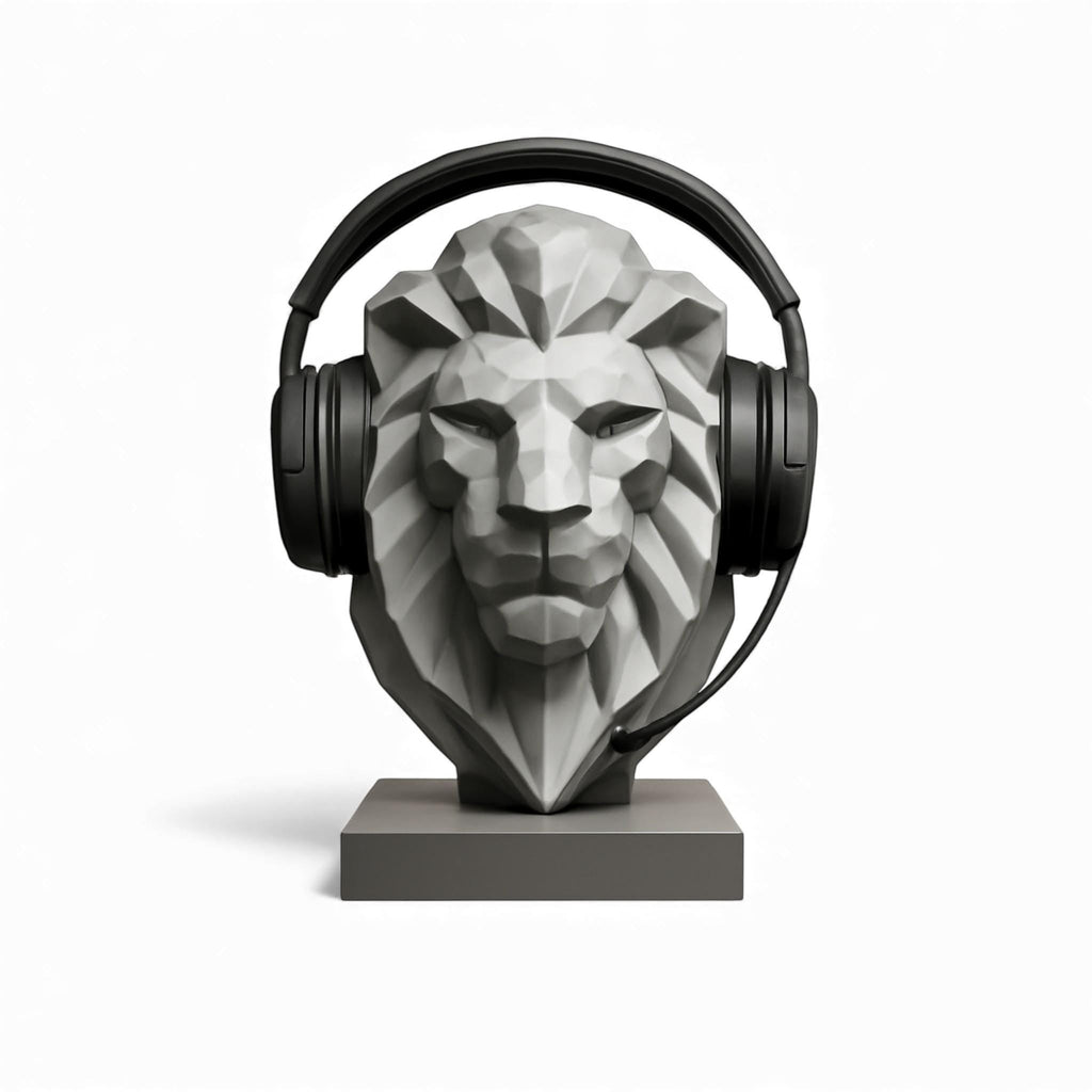 Lion Bust Headphone Stand – 3D Printed Low-Poly Gaming Desk Decor