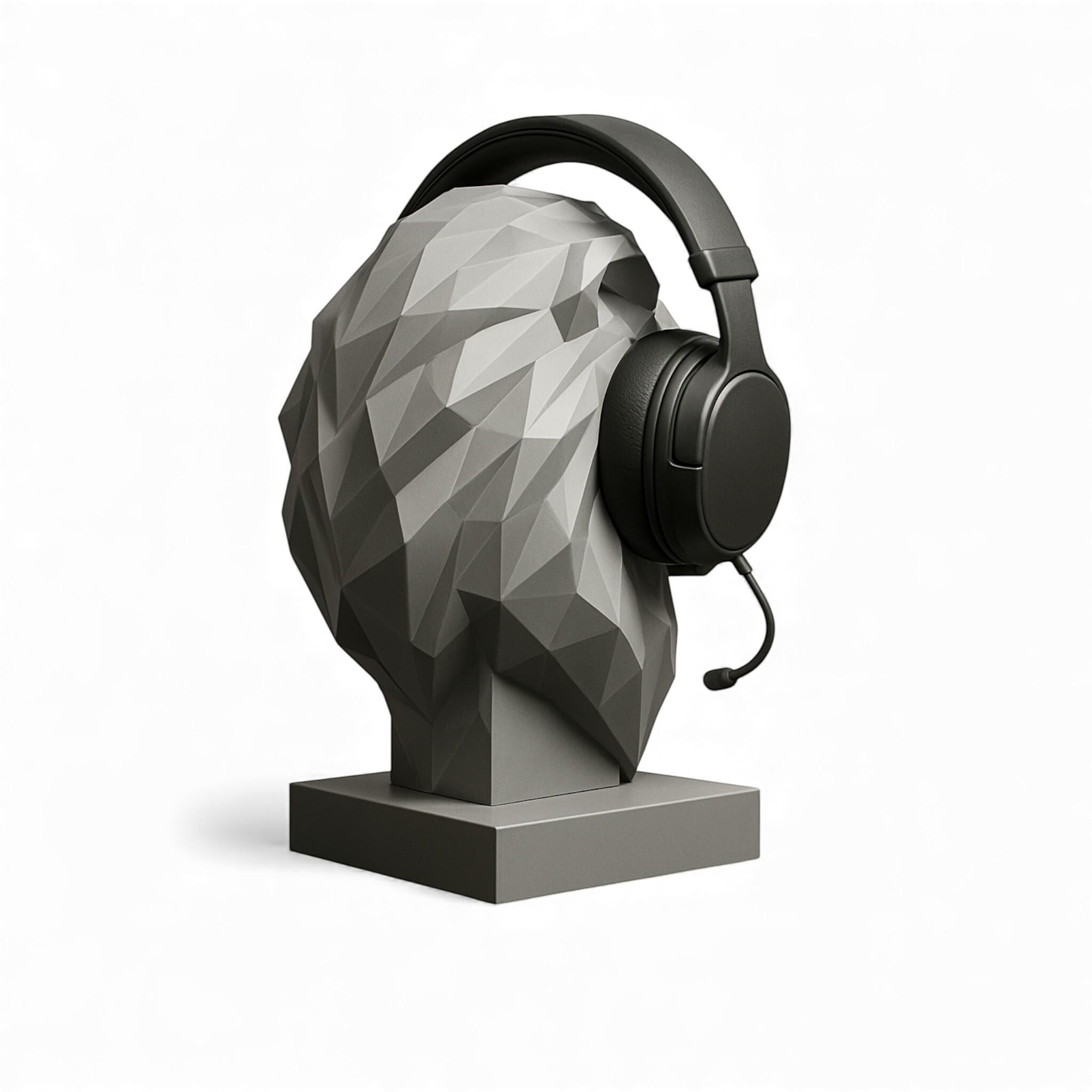 Lion Bust Headphone Stand – 3D Printed Low-Poly Gaming Desk Decor