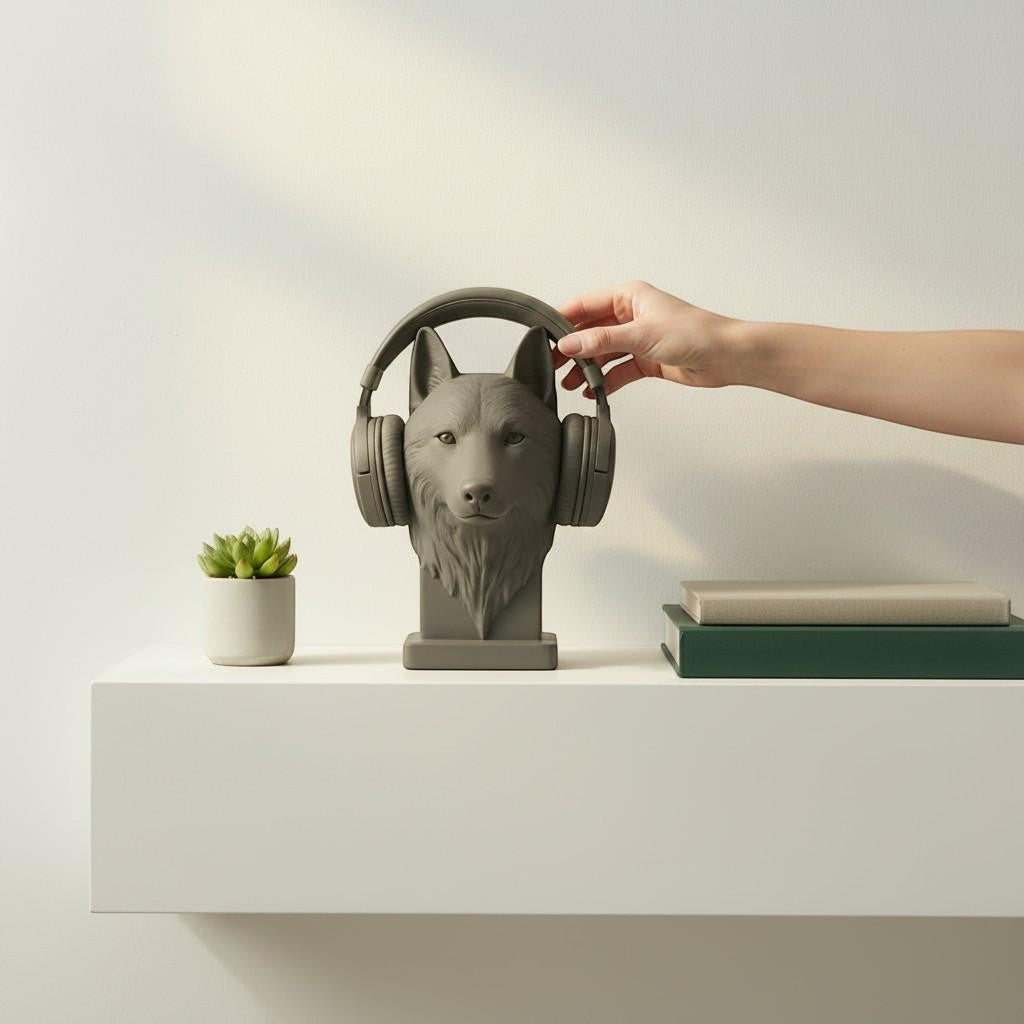 Wolf Headphone Stand – 3D Printed Animal Bust for Gaming Desks
