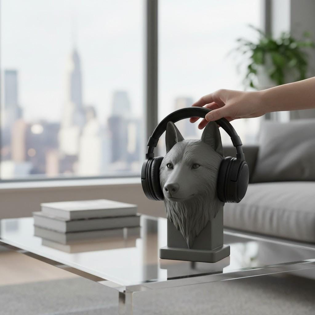 Wolf Headphone Stand – 3D Printed Animal Bust for Gaming Desks