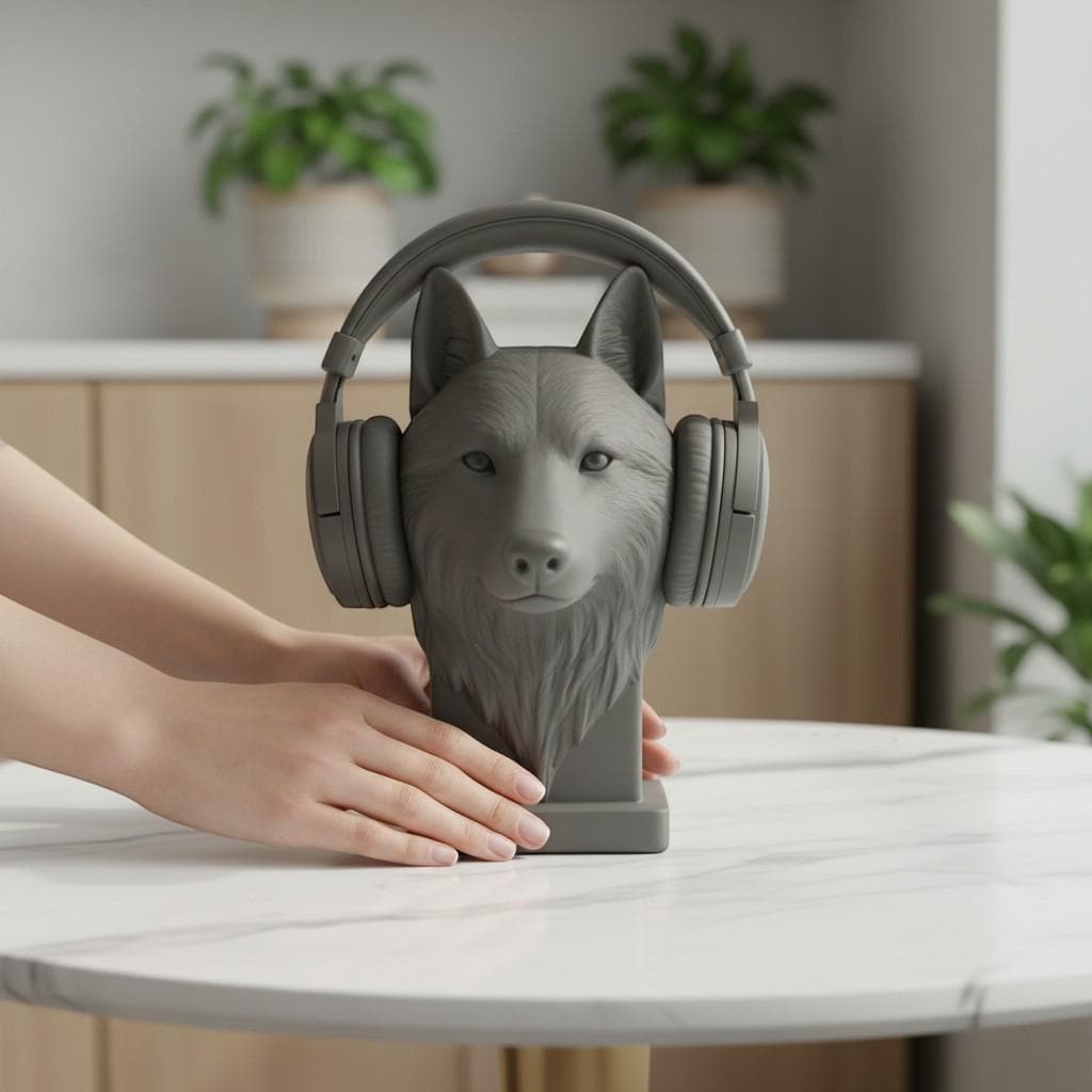 Wolf Headphone Stand – 3D Printed Animal Bust for Gaming Desks