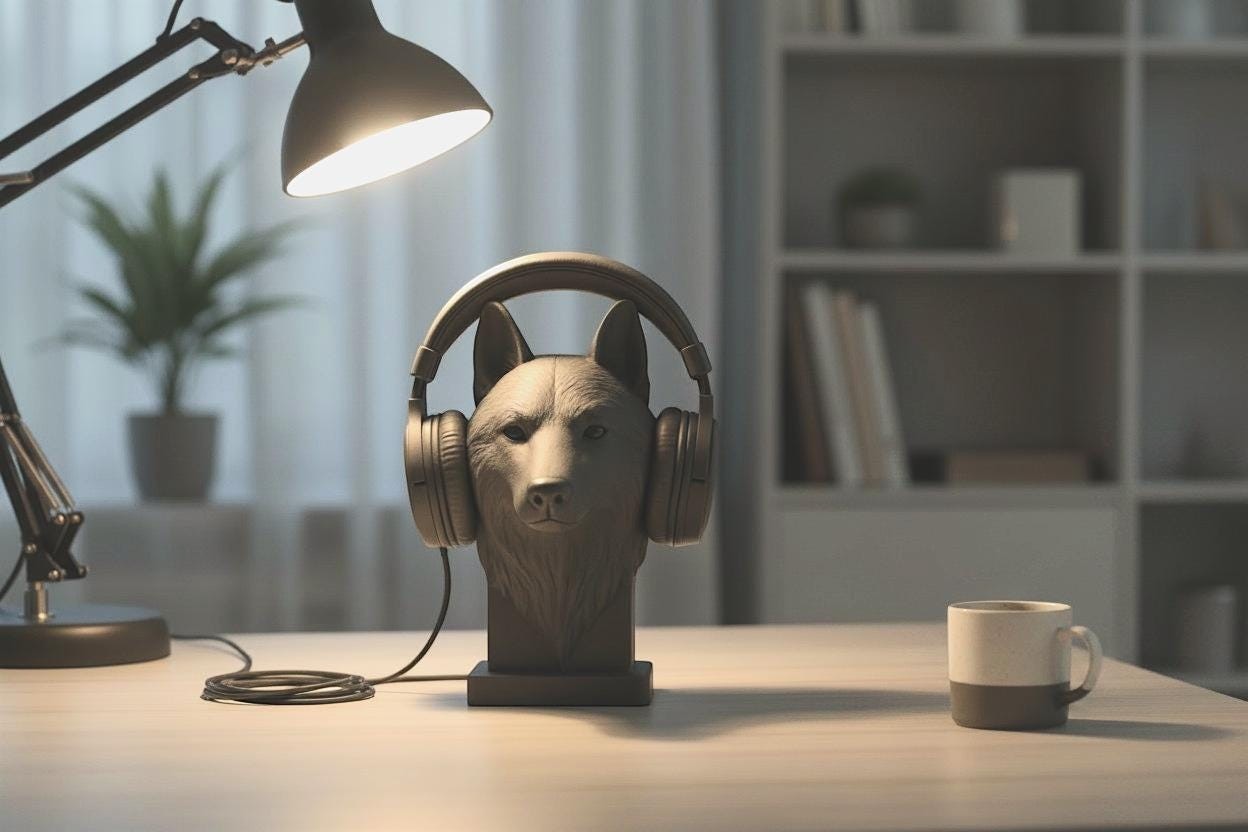 Wolf Headphone Stand – 3D Printed Animal Bust for Gaming Desks