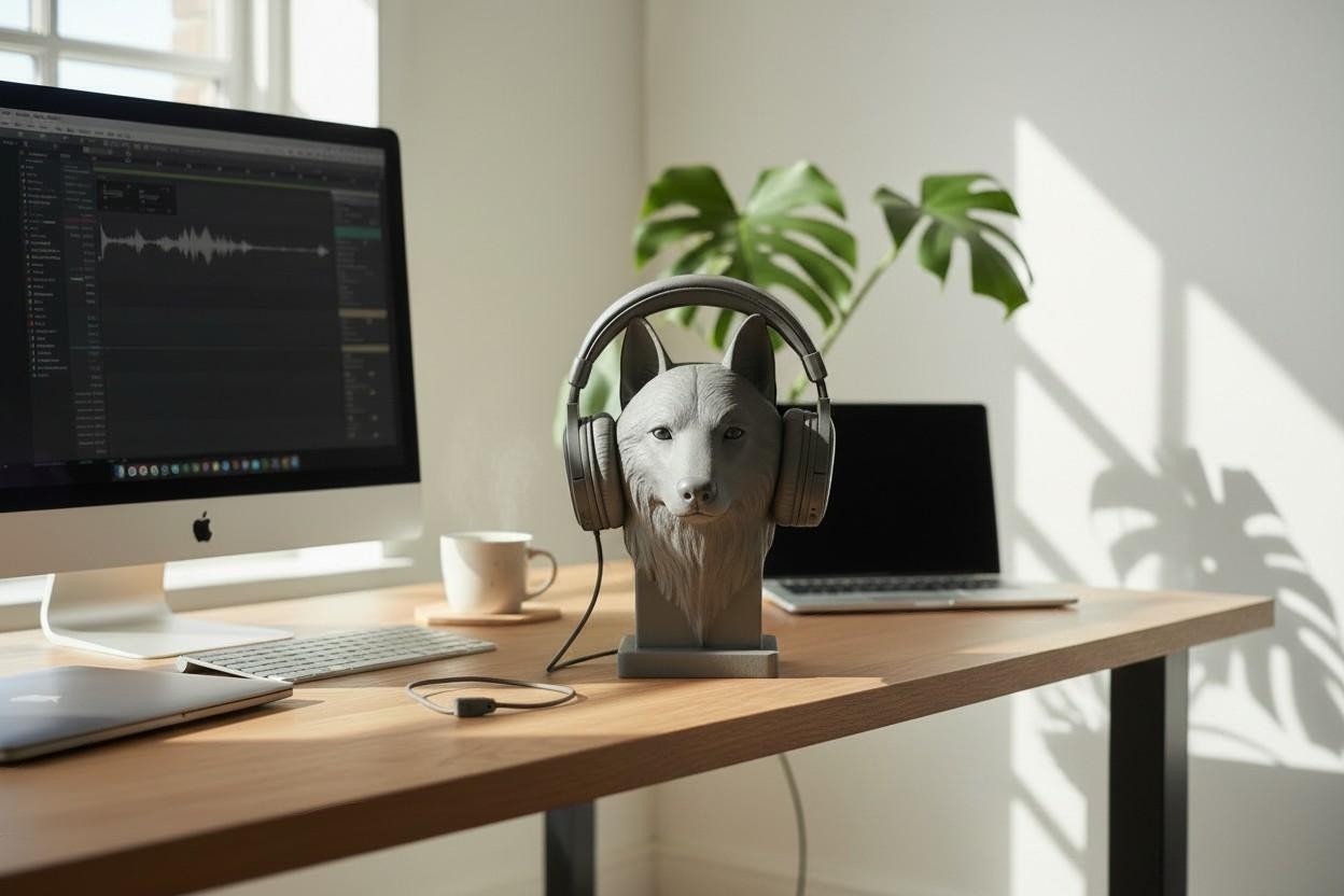 Wolf Headphone Stand – 3D Printed Animal Bust for Gaming Desks