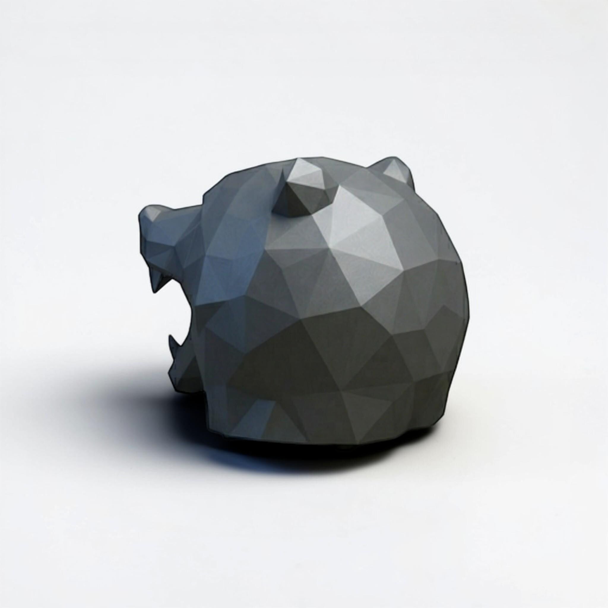 Happy3dWorld low polygon bear head headphone stand in matte grey PLA for modern desk decor