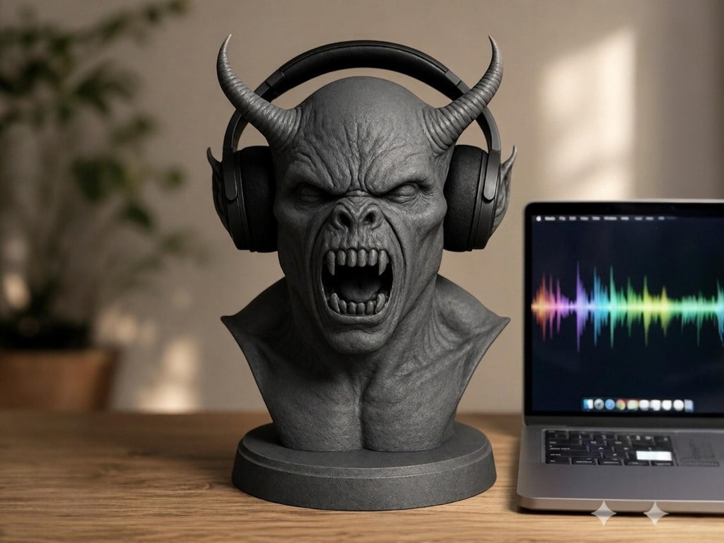 Demon Bust Headphone Stand – 3D Printed Horror Headset Holder for Desks
