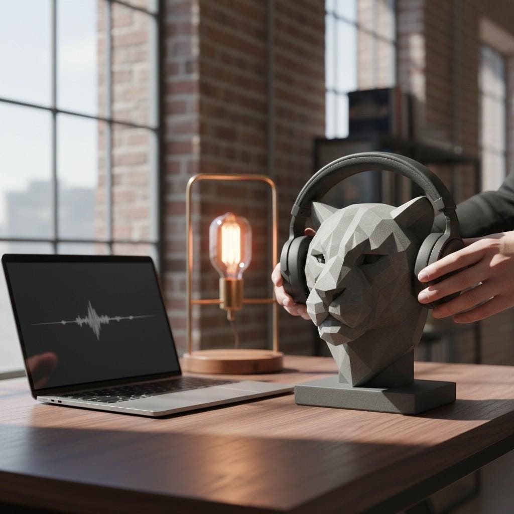 Tiger Headphone Stand – 3D Printed Low-Poly Geometric Animal Gaming Desk Decor