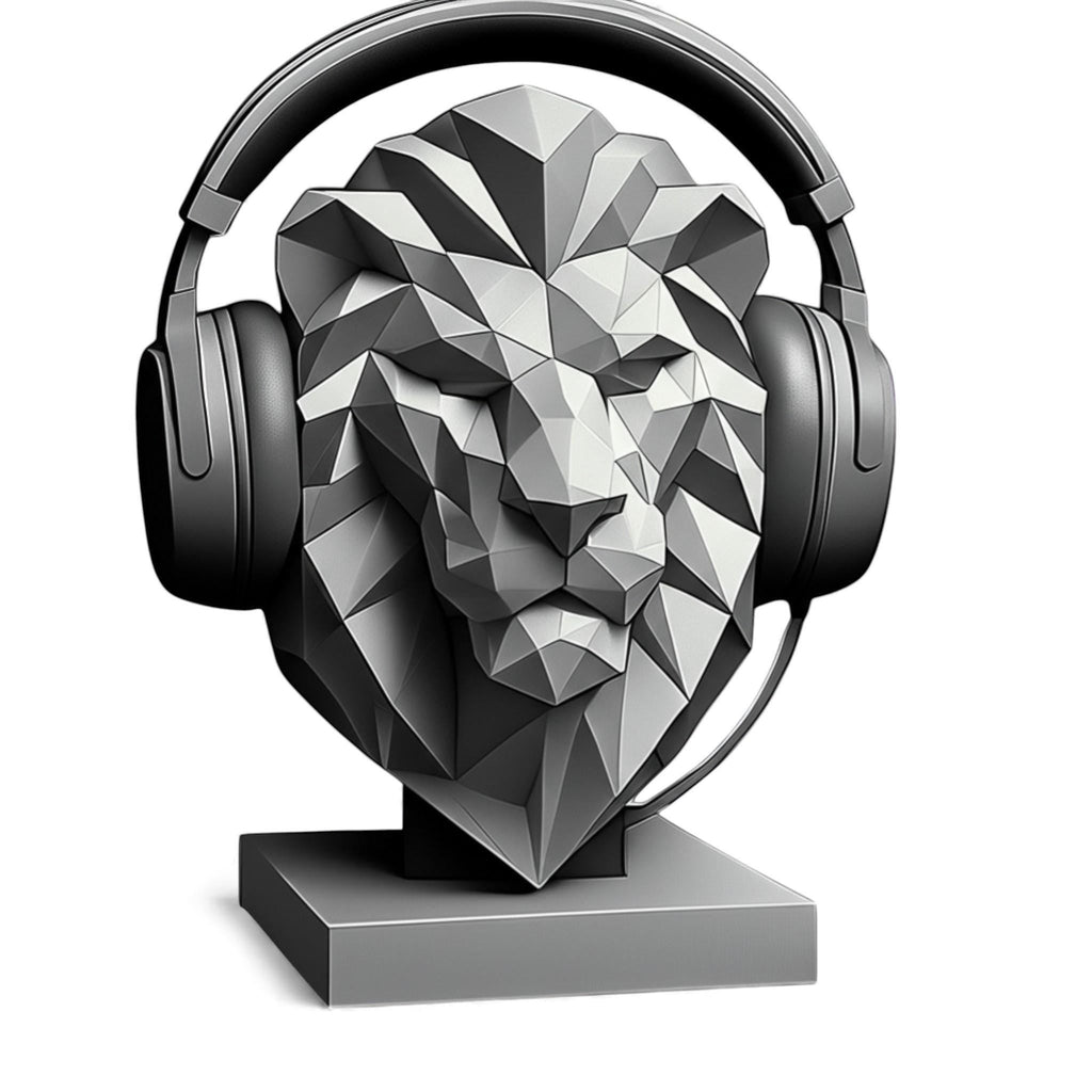 Lion Bust Headphone Stand – 3D Printed Low-Poly Gaming Desk Decor