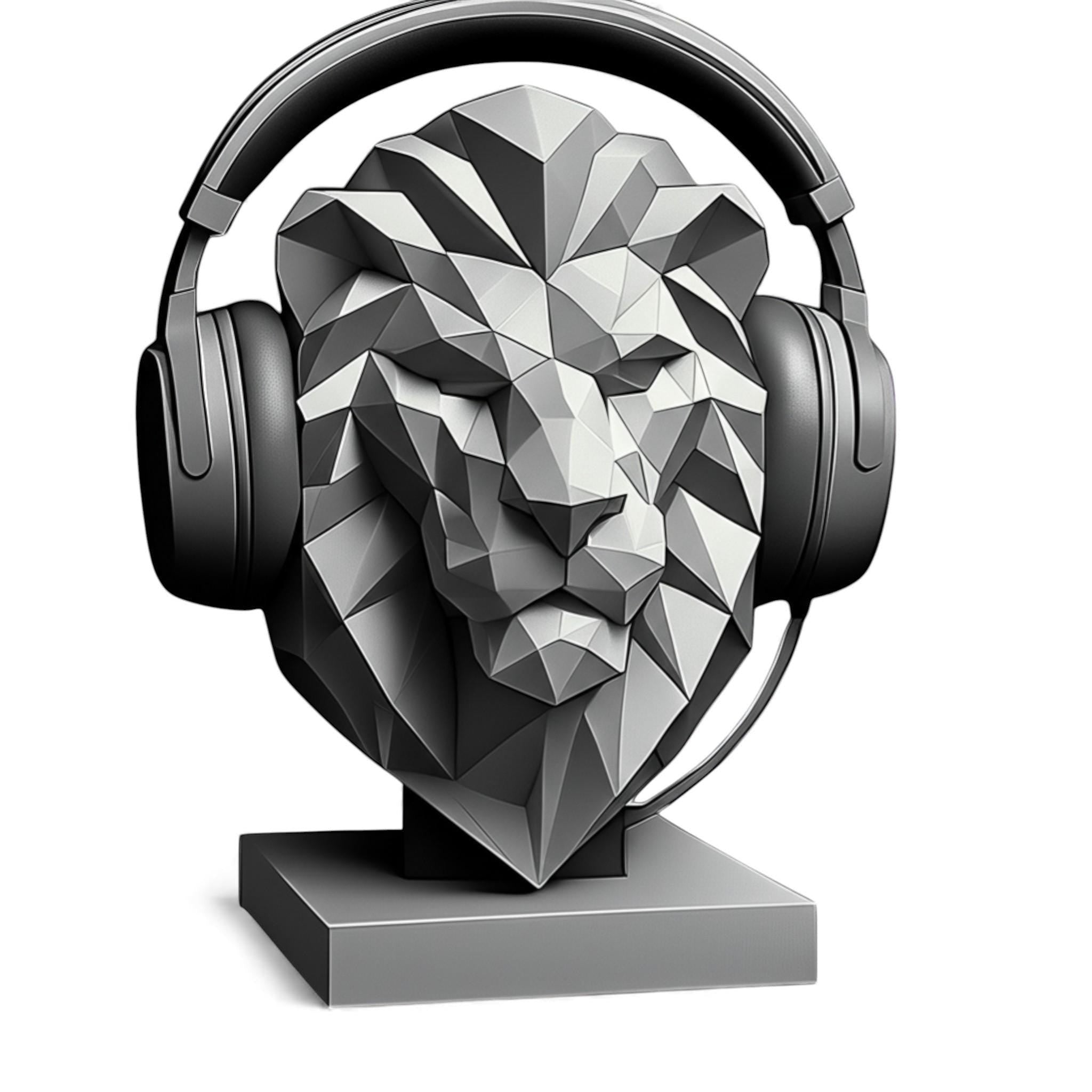 Lion Bust Headphone Stand – 3D Printed Low-Poly Gaming Desk Decor