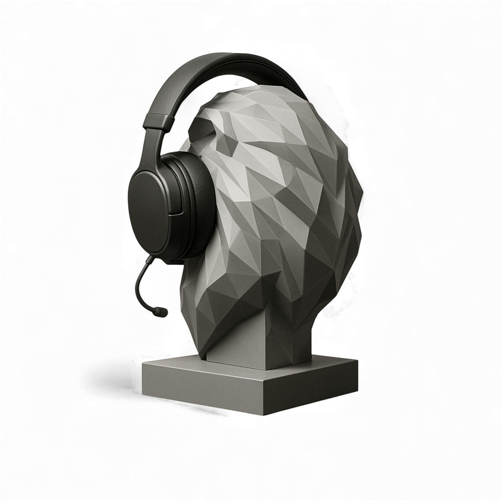 Lion Bust Headphone Stand – 3D Printed Low-Poly Gaming Desk Decor