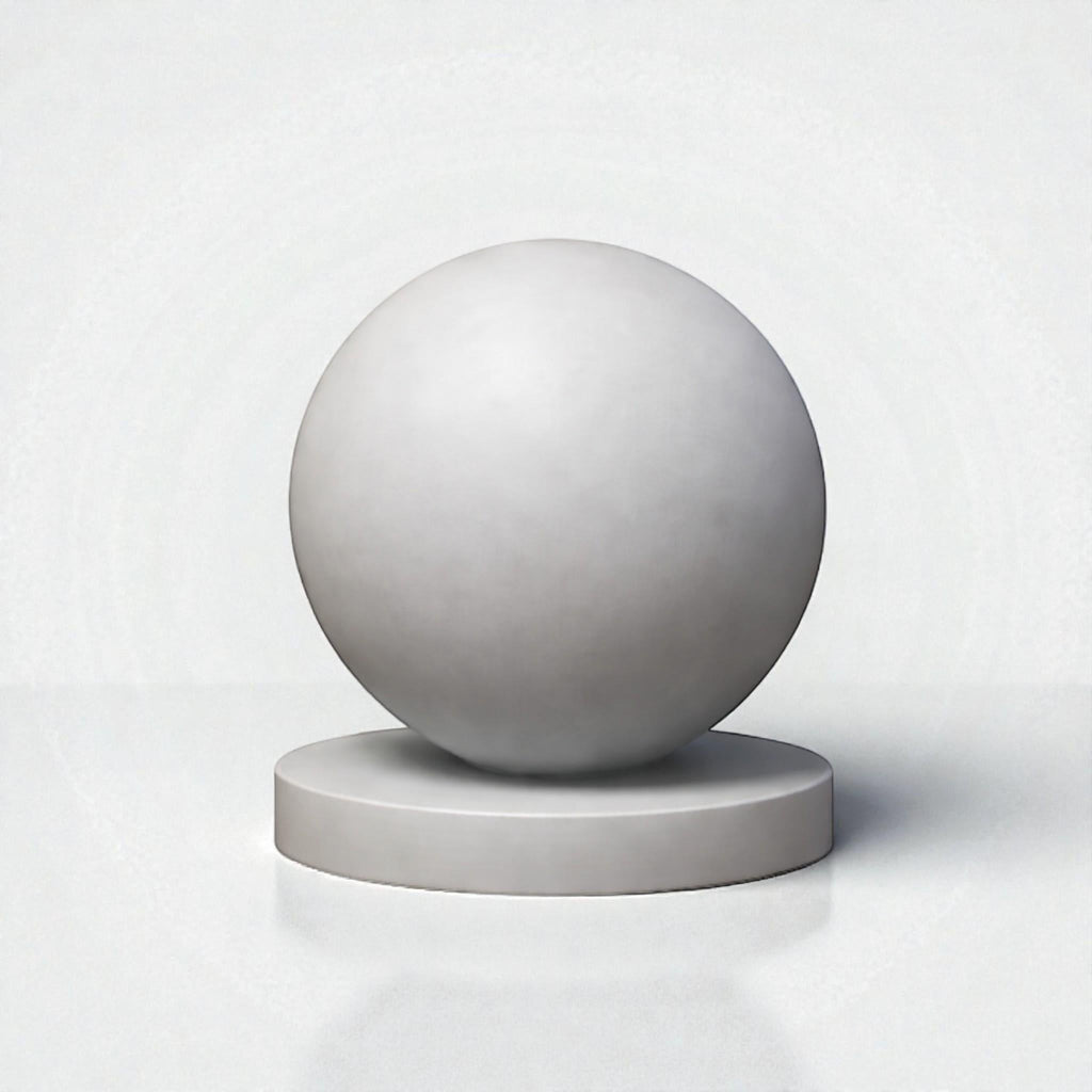 Happy3dWorld minimalist grey sphere headphone stand on a circular base for gaming desk organization