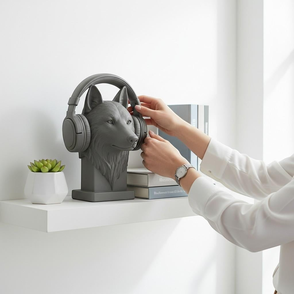 Wolf Headphone Stand – 3D Printed Animal Bust for Gaming Desks