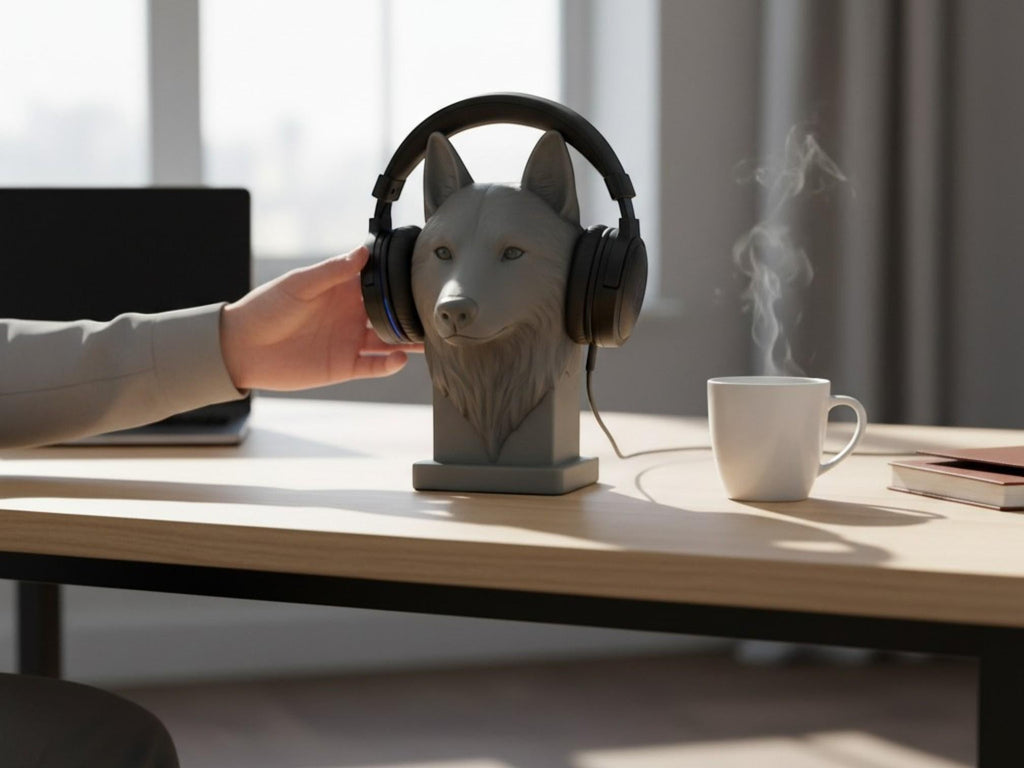 Wolf Headphone Stand – 3D Printed Animal Bust for Gaming Desks