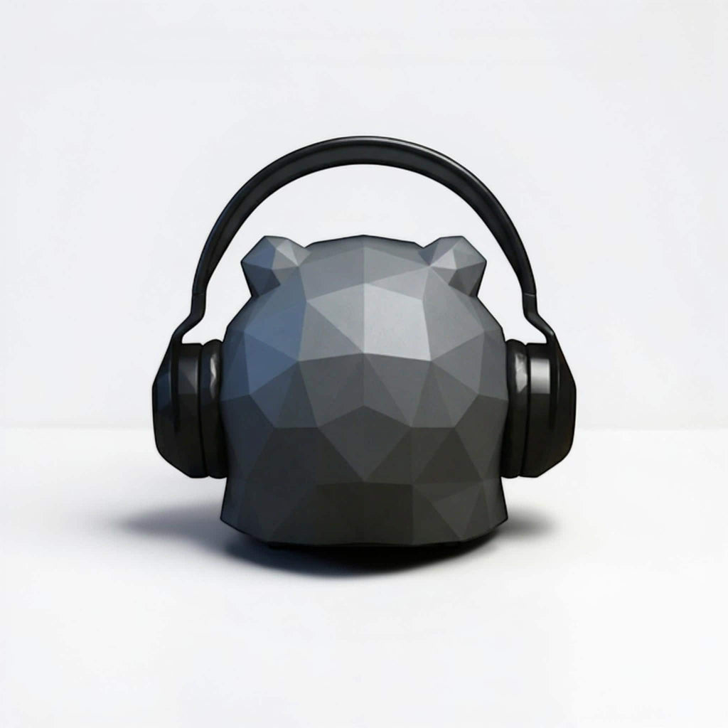 Happy3dWorld low polygon bear headphone stand in matte grey PLA with geometric design on a white background