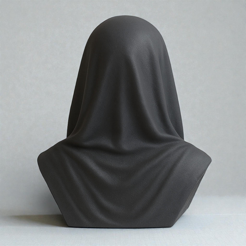 Happy3dWorld matte black death angel bust headphone stand with a hooded silhouette for gothic gaming desk decor.