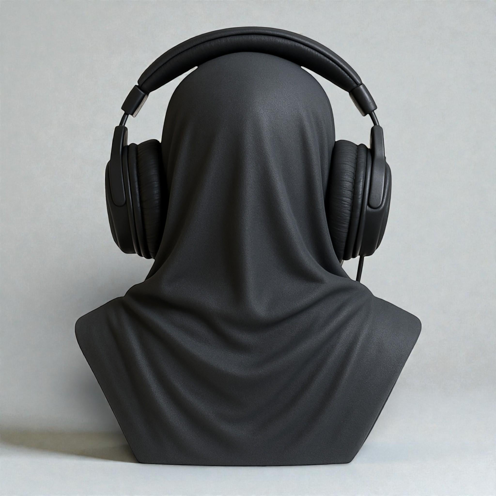 Happy3dWorld matte black death angel headphone stand featuring a hooded bust design for gothic gaming desk decor.