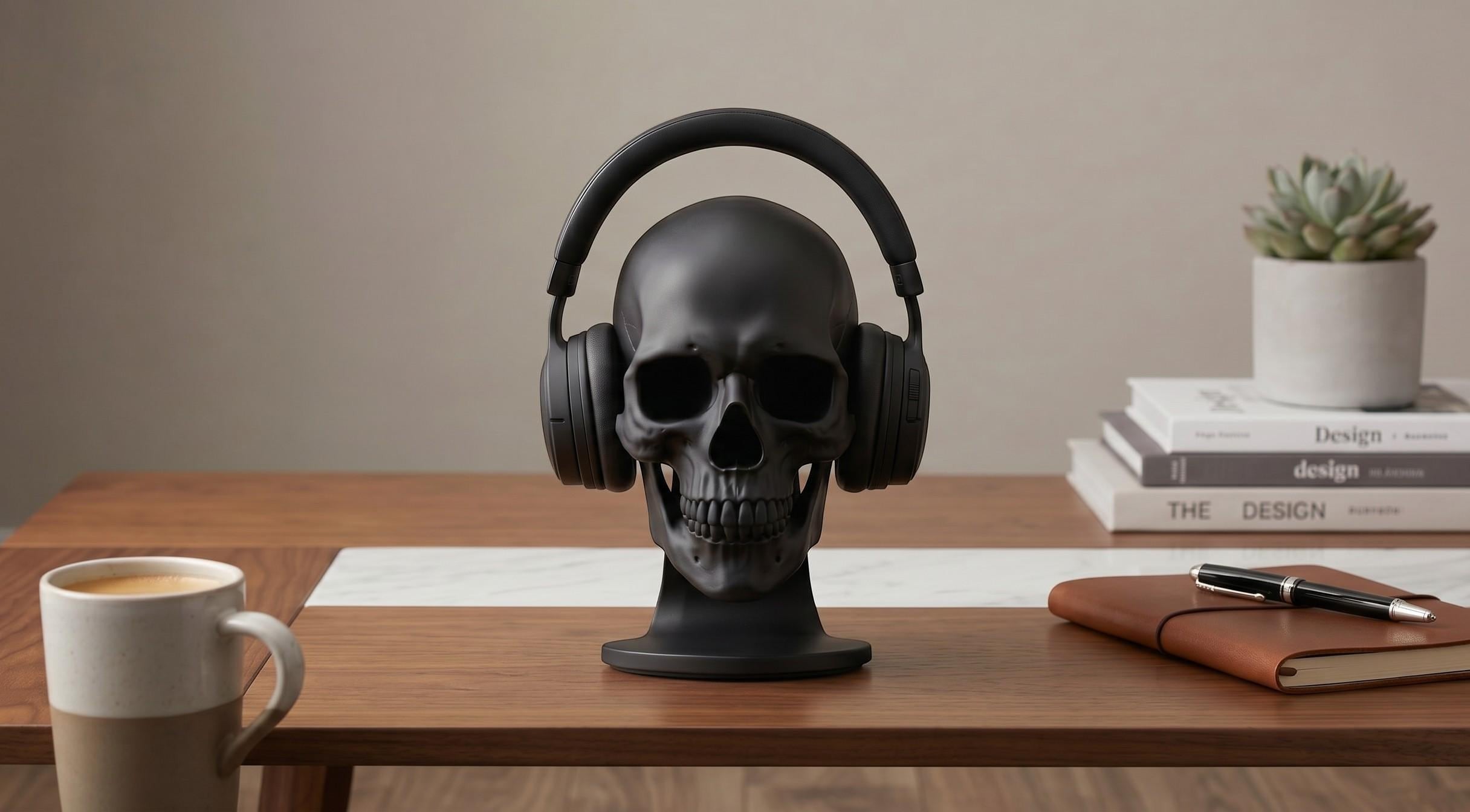 Skull Headset Stand – Anatomical Gaming Desktop Organizer & Gothic Room Decor