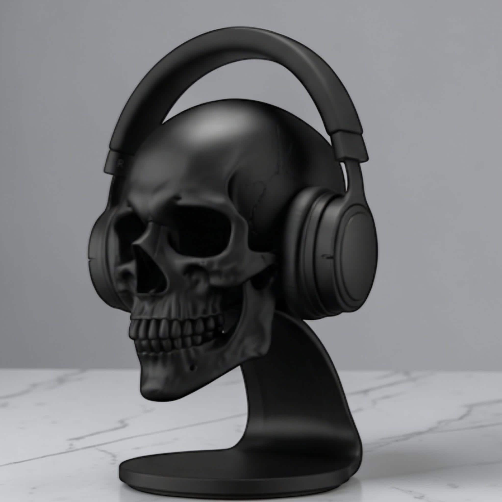 Skull Headset Stand – Anatomical Gaming Desktop Organizer & Gothic Room Decor