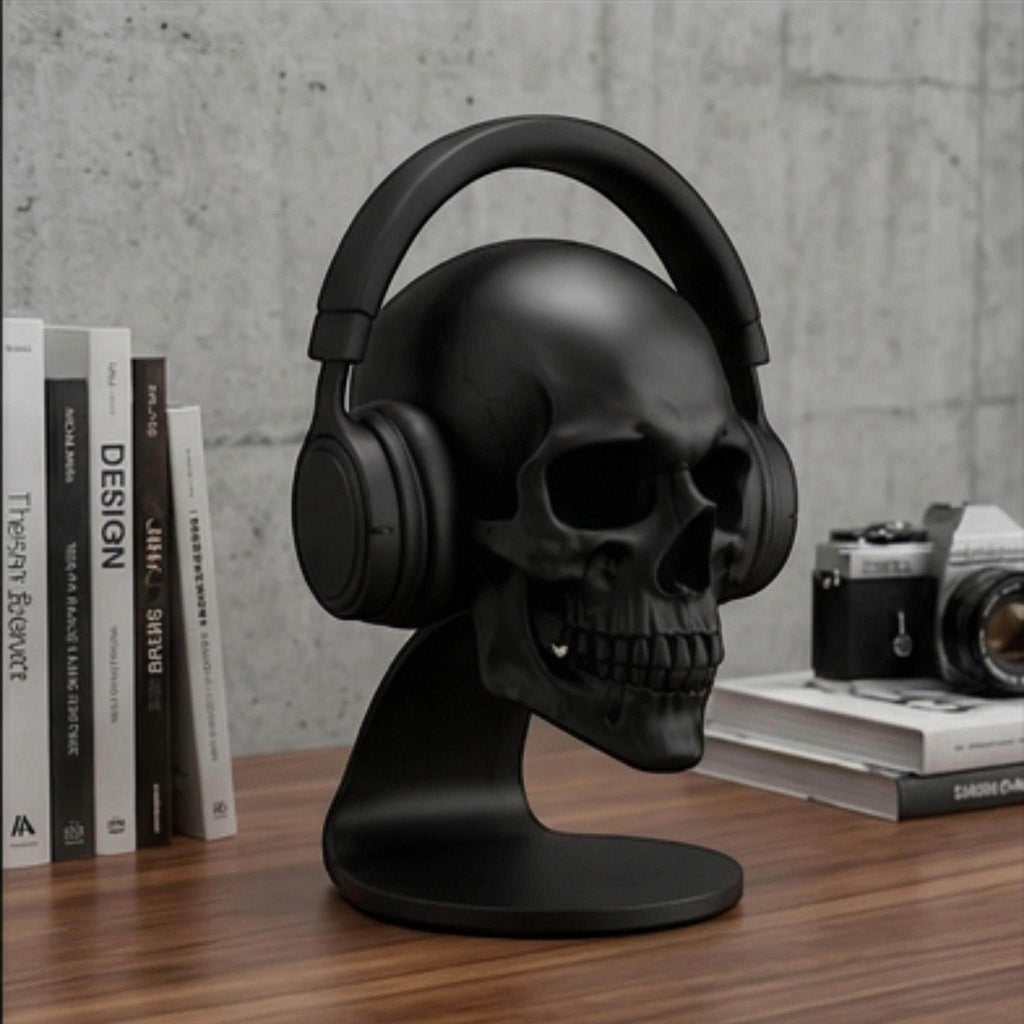 Skull Headset Stand – Anatomical Gaming Desktop Organizer & Gothic Room Decor
