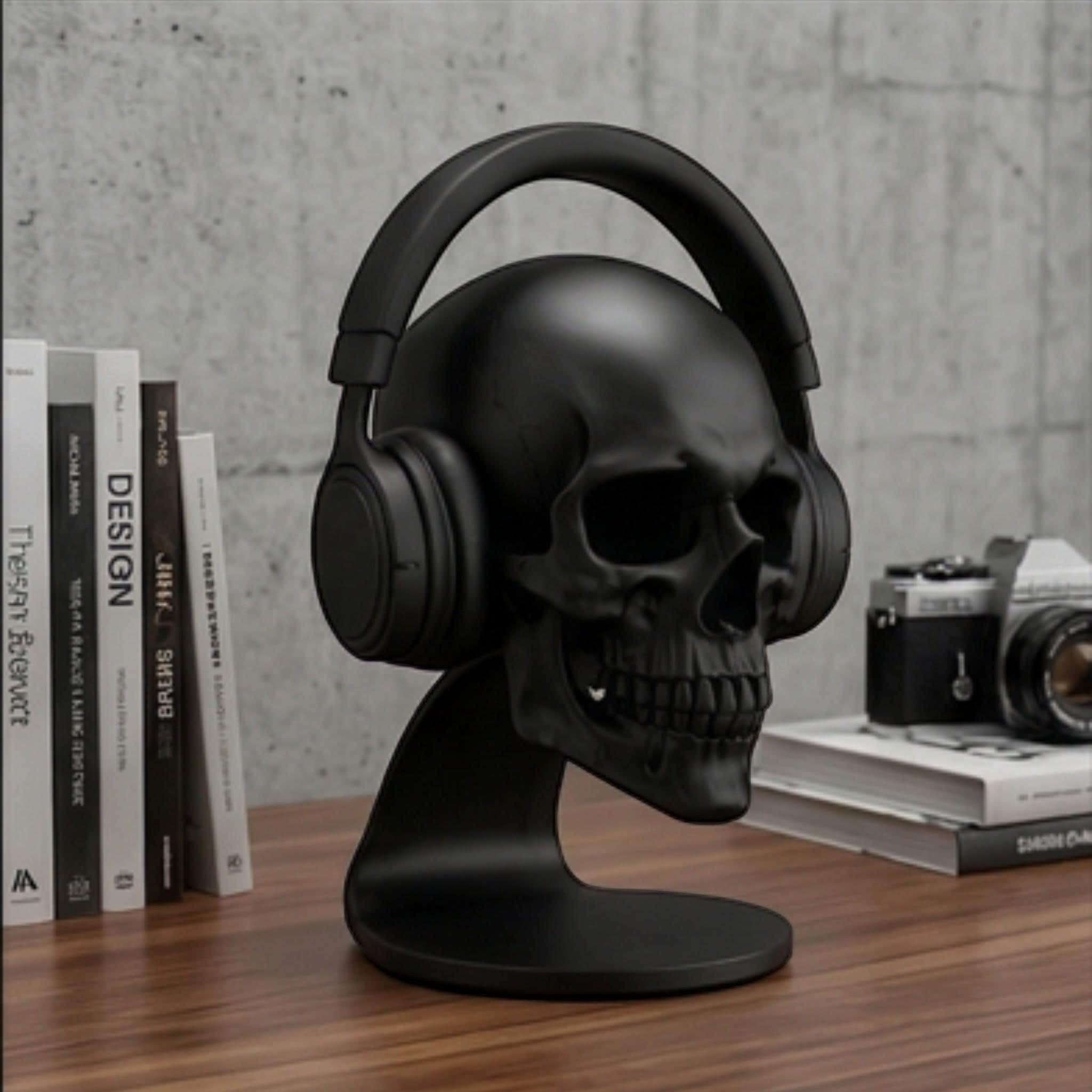 Skull Headset Stand – Anatomical Gaming Desktop Organizer & Gothic Room Decor