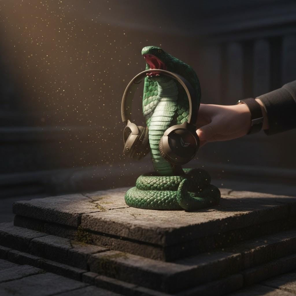 King Cobra Headphone Hanger – 3D Printed Metallic Green Snake Desk Decor