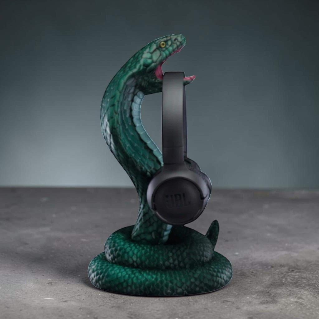 King Cobra Headphone Hanger – 3D Printed Metallic Green Snake Desk Decor