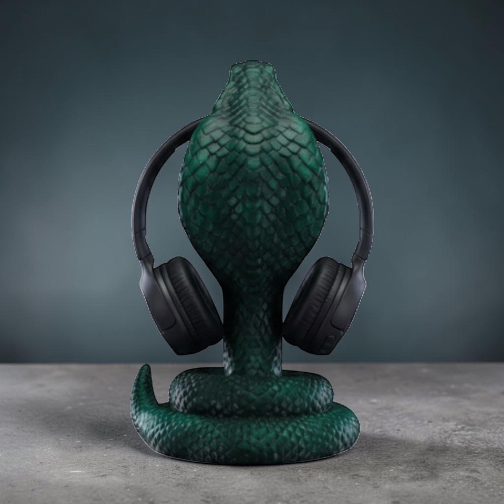 King Cobra Headphone Hanger – 3D Printed Metallic Green Snake Desk Decor